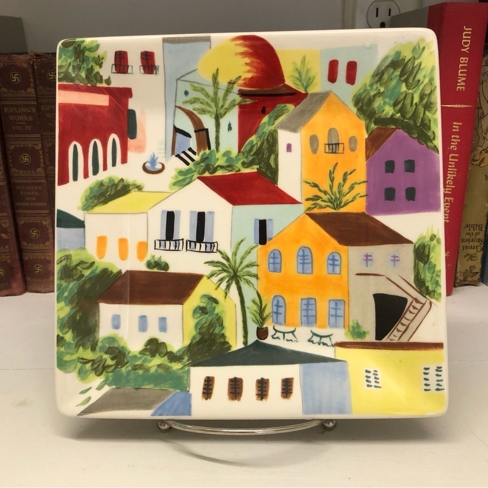 SET of 4 PIER 1 Hand Painted Villa Del Sol Earthenware  Salad Plate 8.5" 0386 - Picture 2 of 6